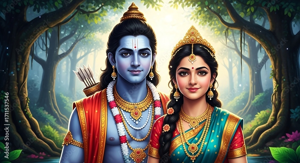 Lord Rama and Goddess Sita. Ramayana Epic Hero, Lord Rama with Sita ...
