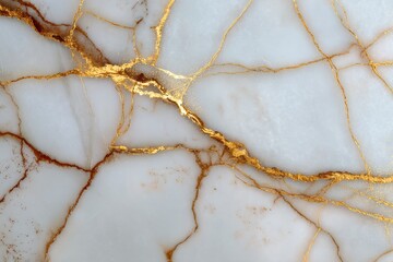 Wall Mural - Close-Up of Luxurious White Marble with Golden Veins and Textures