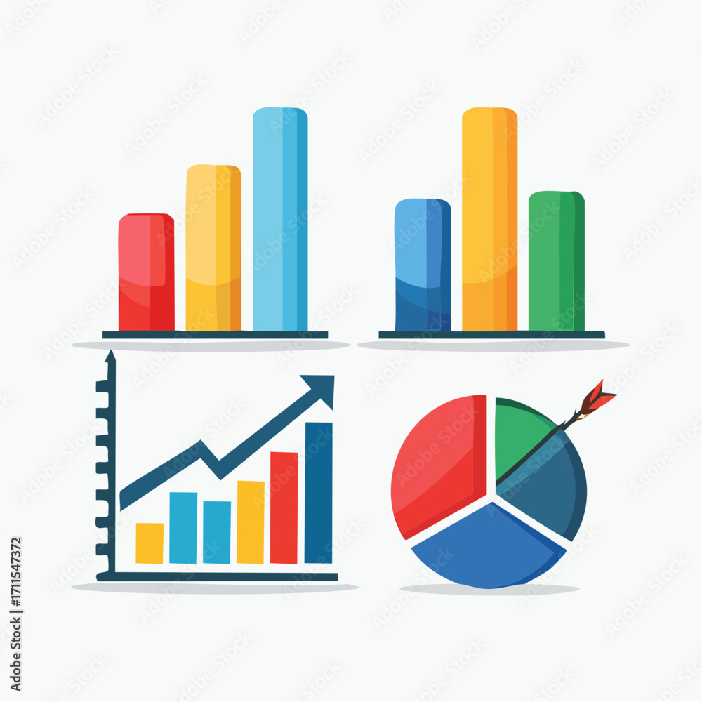 Vektor Infographic Set Bar Graphs, Line Chart, and Pie Chart for Data ...