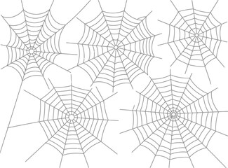 Five delicate spiderwebs on a white background, perfect for Halloween or nature themes