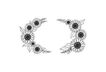 Wall Mural - elegant sunflower wreath design with delicate floral patterns - stock vector