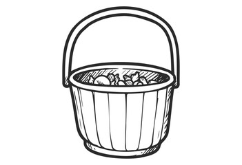 Wall Mural - black and white line drawing of a basket with fruits - stock vector
