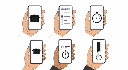 Smartphone App Icons for Cooking Pot Checklist Timer.