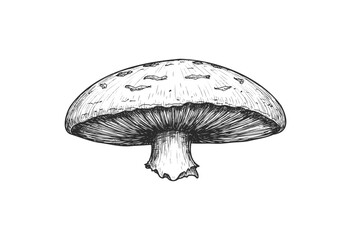 Wall Mural - detailed black and white sketch of a mushroom with texture and shading - stock vector