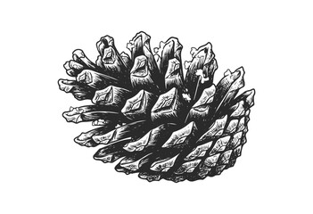 Wall Mural - detailed black and white pine cone illustration with intricate texture - stock vector