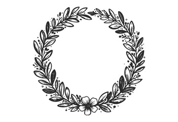 Wall Mural - intricate hand-drawn black floral wreath with leaves and flower details - stock vector