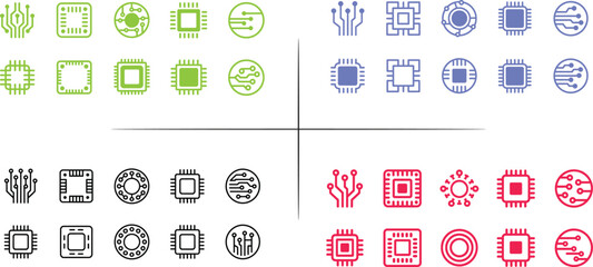 Circuit board icon set. Vector graphic illustration. Suitable for website design, logo, app, template, and ui.