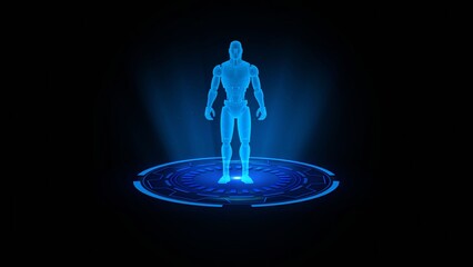 Wall Mural - Futuristic Digital Hologram Figure in Glowing Blue Light
