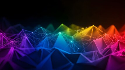 Wall Mural - the image displays a vibrant, polygon-like structure with connected nodes that transition through a 