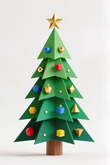 Wall Mural - A Flat design Christmas tree with geometric ornaments, trendy vector, white background
