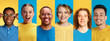© master1305 - Multicolored collage with portraits of six people expressing diversity and joy. Concept of equality, inclusiveness, modern identity, community values, and positive emotions.