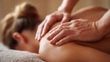 Close up of relaxing back massage therapy session spa wellness treatment for relaxation