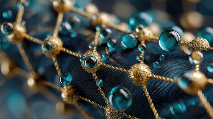 Hyper-realistic animation extreme macro elastic matrix with emerald‑tinted peptide droplets