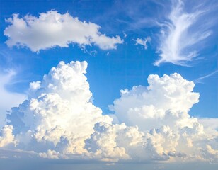 Wall Mural - White Puffy Clouds Against Azure Blue Sky in Bright Daylight Weather Pattern Formation Meteorology Scenic Cloudscape Atmosphere