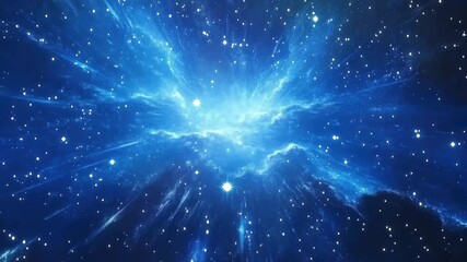 Wall Mural - Blue stars and nebulae illuminate the vast expanse of outer space in breathtaking cosmic display, Blue stars and nebulae fly through