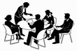 © sikandar creation - Silhouette of a business team in a meeting, discussing documents around a table.