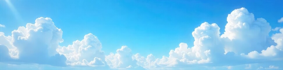 Wall Mural - Vast expanse of a vibrant blue sky partially veiled by fluffy white cumulus clouds, offering a serene and peaceful atmosphere Perfect for weather, nature, and tranquility themes , view, cloudiness