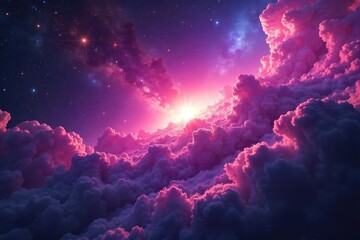 Wall Mural - Cosmic Nebula Swirling Gas and Dust in Vibrant Colors, an Ethereal Expanse Perfect for Science Fiction, Fantasy, and Cosmic-Themed Designs, Illustrations, and Backgrounds.