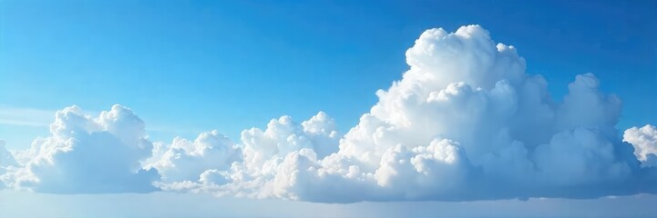 Wall Mural - Vast expanse of blue sky partially obscured by fluffy white cumulus clouds, creating a dramatic yet serene atmosphere Perfect for travel, nature, and weather-related projects , aerial, summer