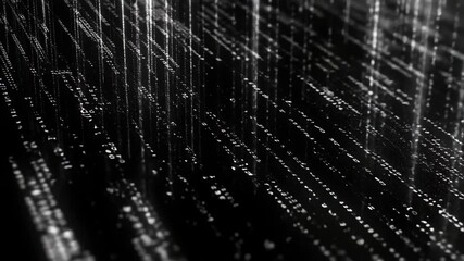 Complex binary coding creates an intricate network of connections on a black background, binary coding and network of connections on black background