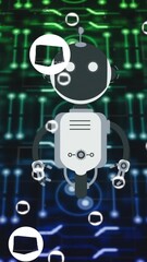 Wall Mural - animation of ai chat bot and icons over colourful striped background