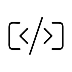 Simple black outline icon representing code or programming isolated on transparent background