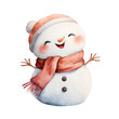 © TyliJura - watercolor snowman illustration winter character cute holiday festive white scarf hat