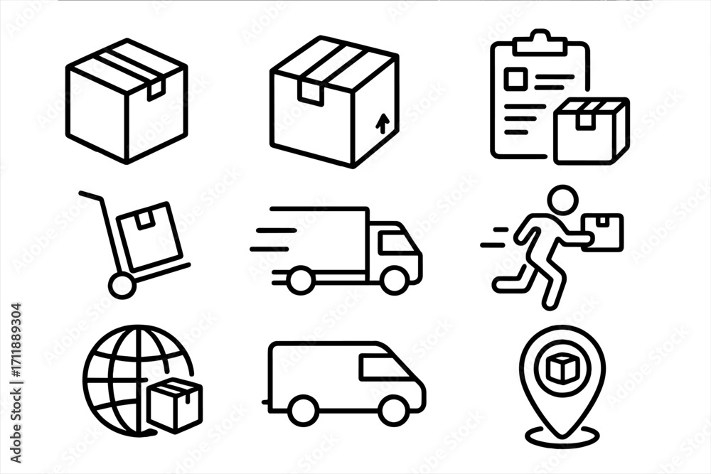 Delivery service icon set. Shipping and logistics line icons collection ...