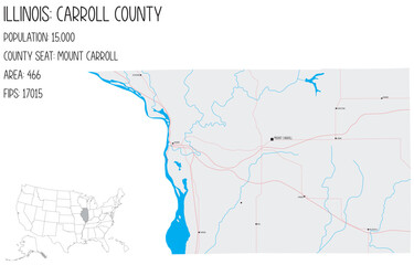 Large and detailed map of Carroll County in Illinois, USA.