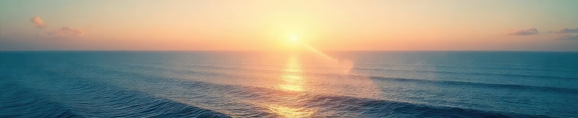 Wall Mural - Vast, unbroken expanse of calm ocean meeting the horizon under a clear sky  Perfect for travel, serenity, and nature themes  Stunning natural beauty captured at golden hour , waves, coastal