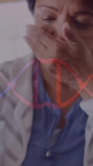 Wall Mural - animation of dna strand over senior woman taking pills