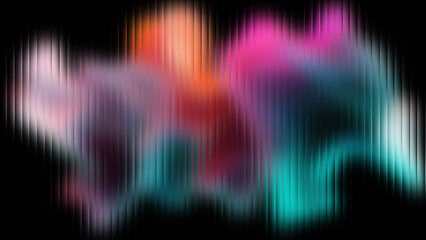 Canvas Print - Vibrant Wave Distortion: Multicolor Abstract Lines in Purple, Pink, Red, Orange, and Teal on Black Background