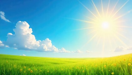 Wall Mural - A vibrant blue sky stretches endlessly on a cloudless sunny day, bathed in warm, golden sunlight Perfect for illustrating summer, happiness, or carefree days , clean, peaceful