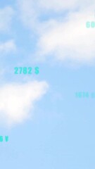 Wall Mural - Currency values animation over buildings against blue sky with clouds