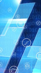 Wall Mural - animation of network of connections with digital icons over binary coding in background