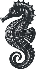 Wall Mural - Stylized black and white illustration of a seahorse, perfect for marine-themed designs.
