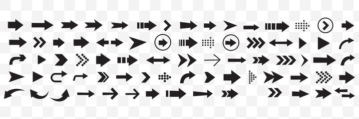Wall Mural - Black arrows flat icons. Set for web design. Direction pointers vector icons. Big collection. Vector set of black arrow signs.