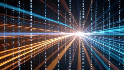 Digital matrix background animation with binary code stream and data flow effect 100101