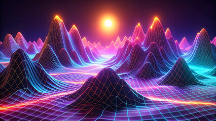 Wall Mural - Abstract Neon Gradient Glowing Hills In Futuristic Vibrant Digital Landscape Art  