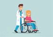 © Rosie Lee - Medical Professional Assisting Patient in Wheelchair Journey Illustration