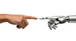 © Andrei - Isolated human hand reaching towards a robot arm, technology meeting humanity concept