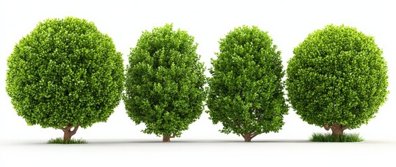 Wall Mural - Group of Small Green Trees Isolated on White Background for Landscaping and Design
