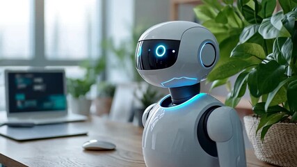 Futuristic Robot Assistant in a Modern Office Environment.
