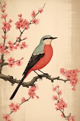 Naklejka na meble Pink bird isolated flower art painting.