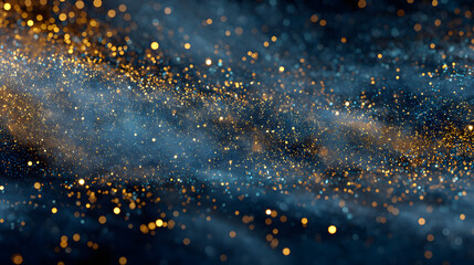 Wall Mural - Christmas Golden light shine particles bokeh on navy blue background. Holiday concept. Abstract background with Dark blue and gold particle.
