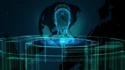 Wall Mural - Futuristic Digital Human Head in Virtual Reality World with Technology Background
