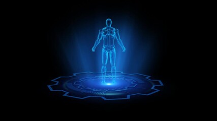 Wall Mural - Futuristic Hologram Figure with Blue Glowing Light and Digital Tech Design