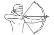 © Maple - Blindfolded archer with bow and arrow. Metaphor for trust, risk, focus, and intuition. Business concept for strategy, precision, and aiming for a target. Line art vector.