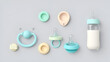 © Frederick - set of flat baby silicone pacifier or new born babies silicone pacifier or milk bottle plastic or newborn bottle milk concept. eps 10 vector, easy to modify