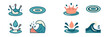 © icon_art - Collection of stylized water elements including splashes, waves, drops, and ripples in a clean graphic style for design
